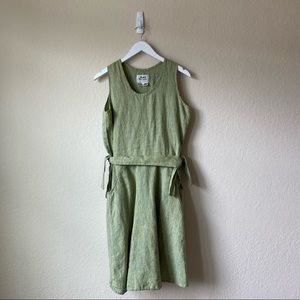 Flax By Jeanne Engelhart Green Linen Dress Sz Med